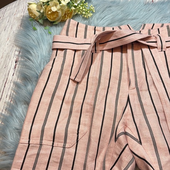 Rag & Bone Claudia Linen Striped Pink Belted Pants sz 0 - Picture 2 of 10